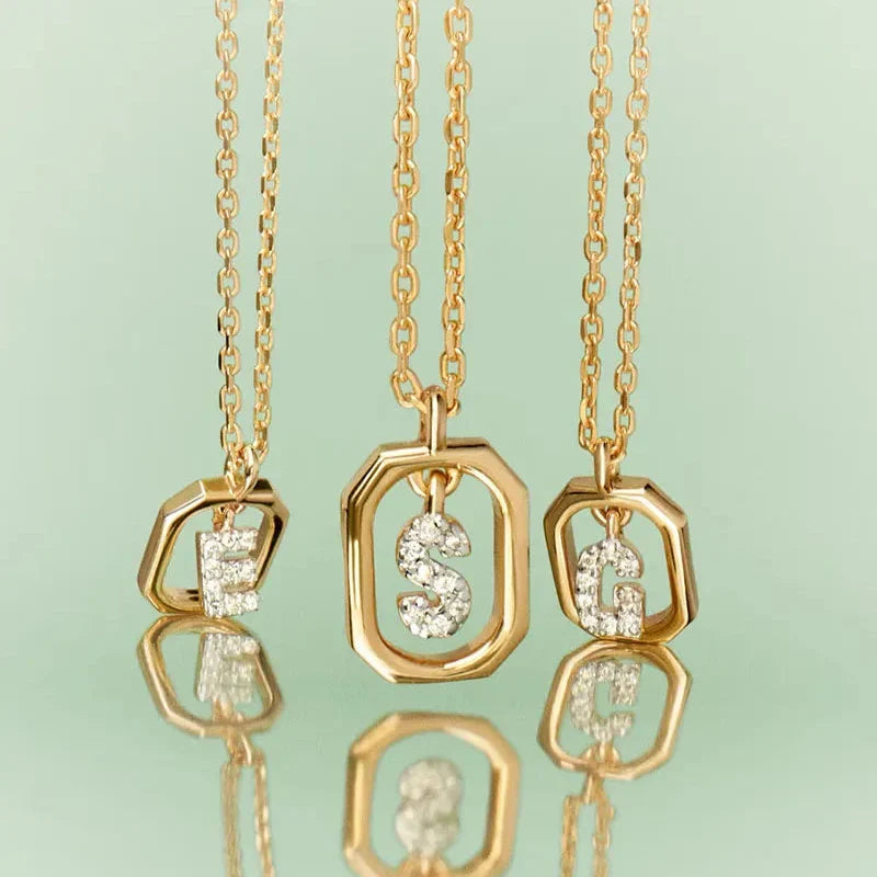 Women's necklace with hexagonal initial pendant