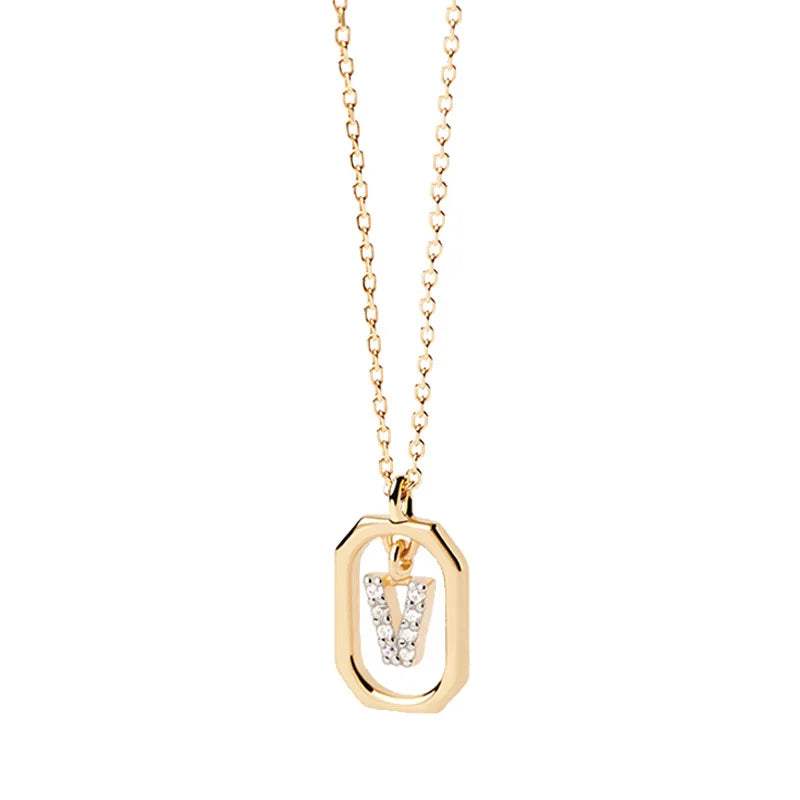 Women's necklace with hexagonal initial pendant v