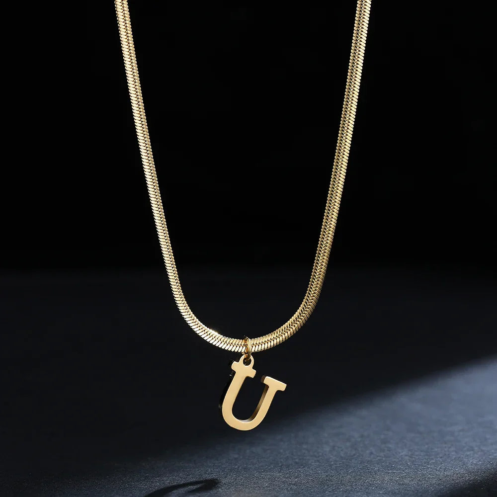 Women’s choker necklace with initial pendant u