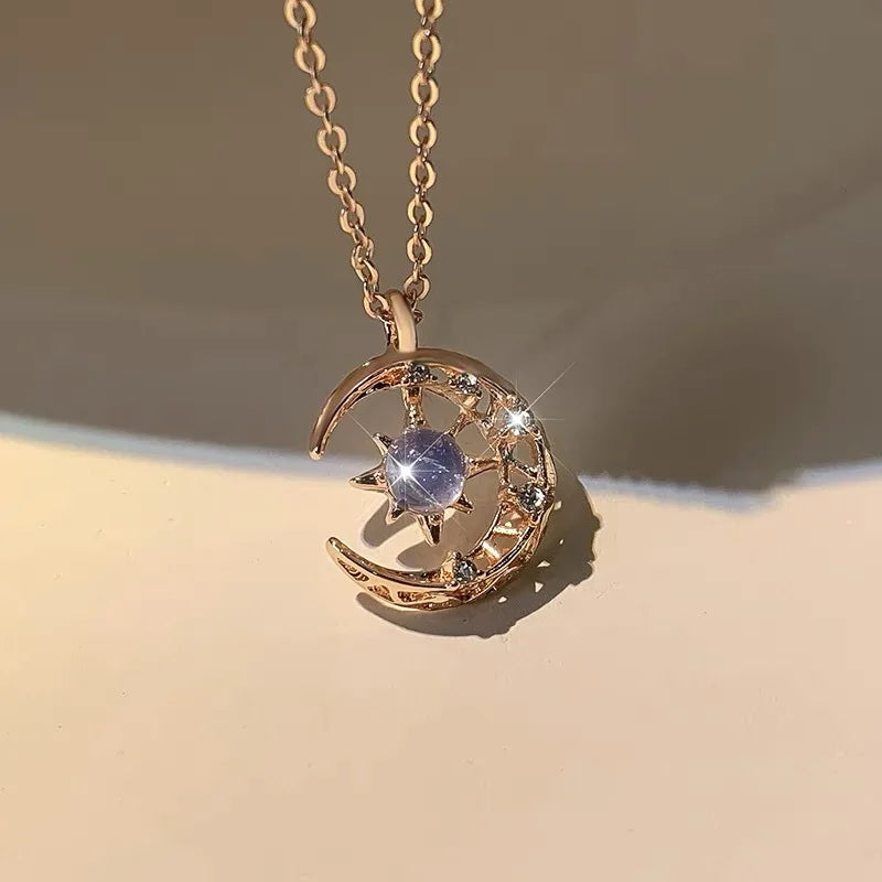 Women's Necklace with Star and Moon Pendant, gold