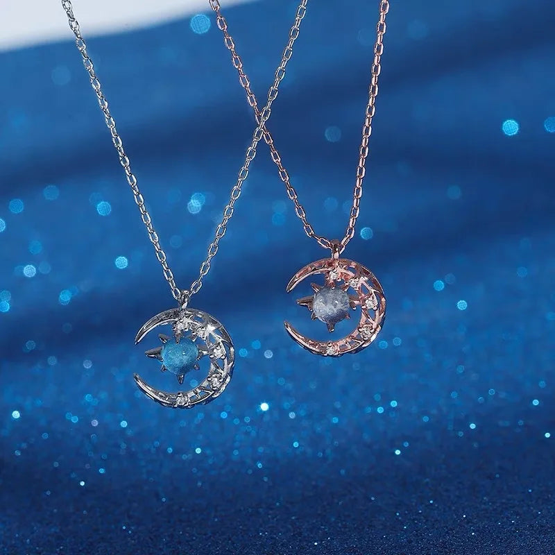 Women's Necklace with Star and Moon Pendant, gold
