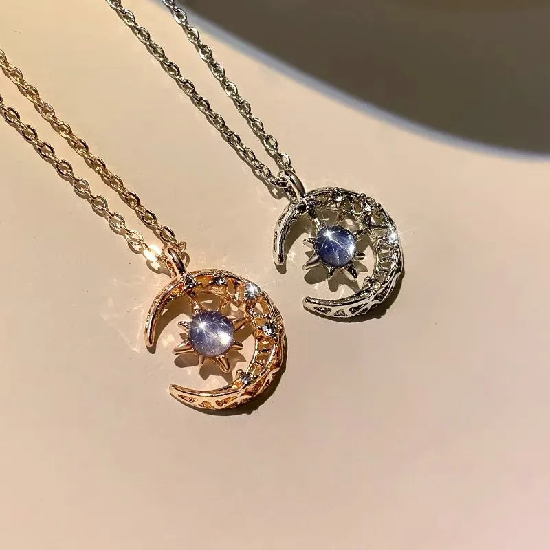 Women's Necklace with Star and Moon Pendant, gold