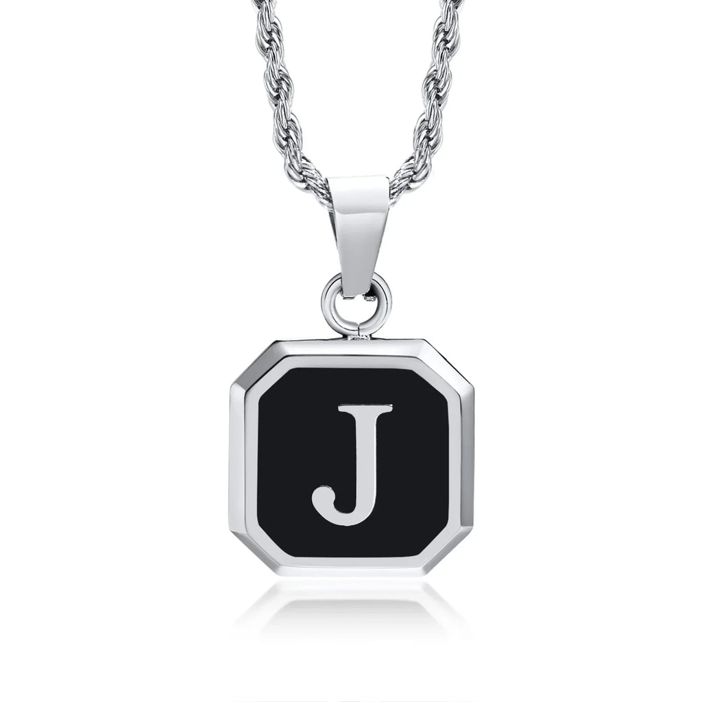 Men's necklace with hexagonal initial pendant j