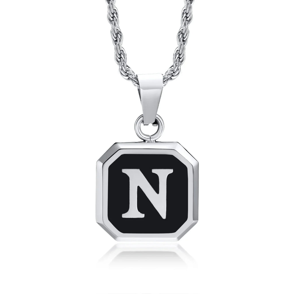 Men's necklace with hexagonal initial pendant n