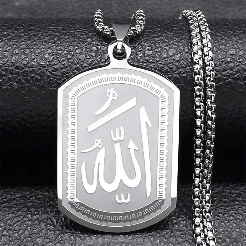 Men's or women's necklace with hexagonal Arabic Muslim Islamic Allah pendant, silver, 60 cm