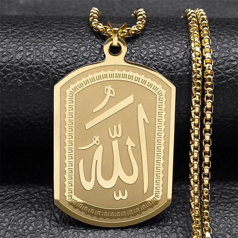Men's or women's necklace with hexagonal Arabic Muslim Islamic Allah pendant, gold, 60 cm