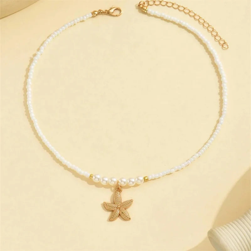 Shell and Starfish Pendant Choker Necklace
