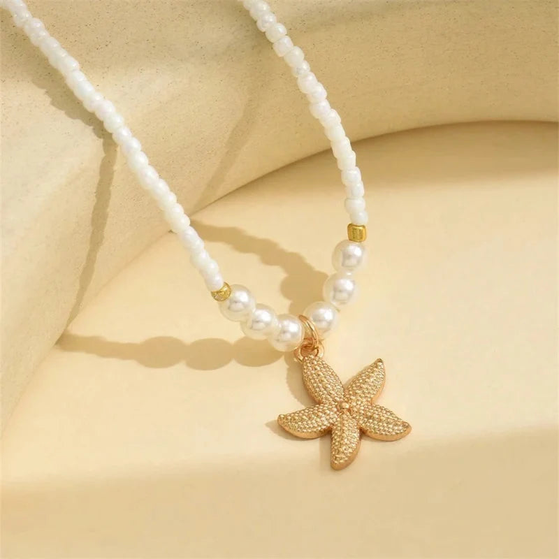 Shell and Starfish Pendant Choker Necklace