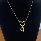 Choker necklace with initial and heart pendant - letter
