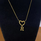 Choker necklace with initial and heart pendant - letter