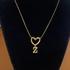 Choker necklace with initial and heart pendant - letter