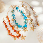 Choker Necklace with Blue Seashell and Starfish Pendants