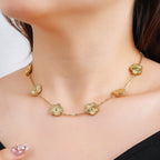 Choker Necklace with Five-Leaf Clover Pendants