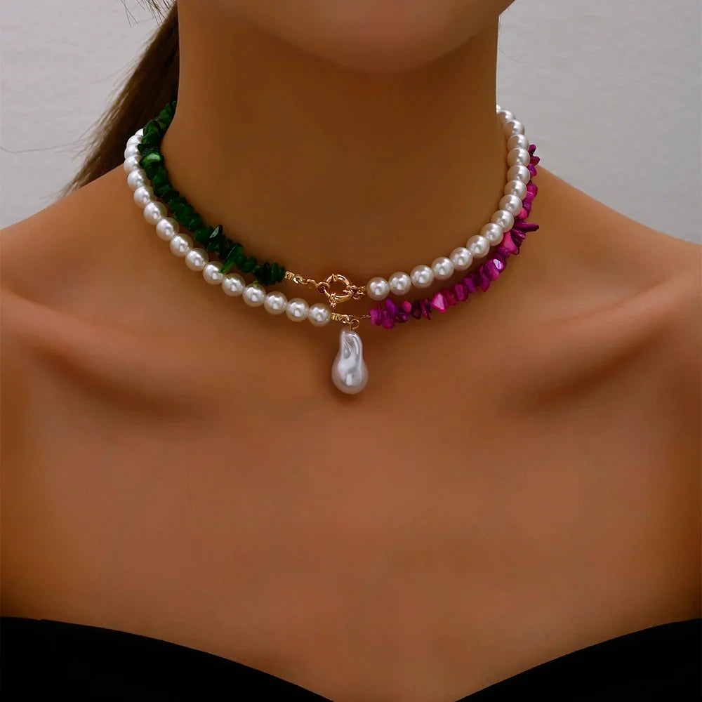 Style Choker Necklace with Purple Bead Pendant