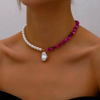 Style Choker Necklace with Purple Bead Pendant