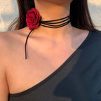 Elegant Choker Necklace with Large Red Rose Flower Pendant 1