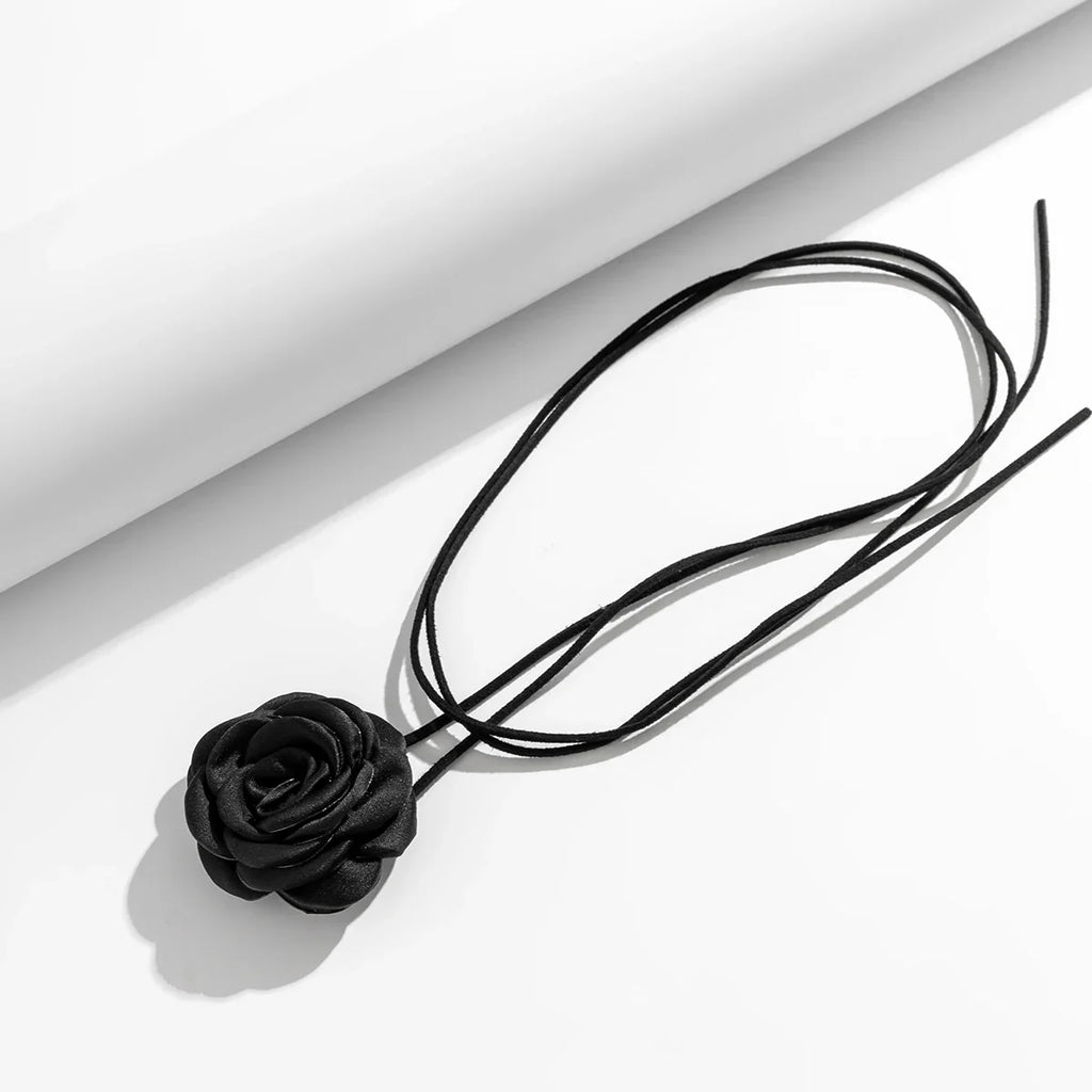 Elegant Choker Necklace with Large Black Rose Flower Pendant 1