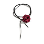 Elegant Choker Necklace with Large Burgundy Rose Flower Pendant