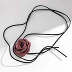 Elegant Choker Necklace with Large Lilac Rose Flower Pendant