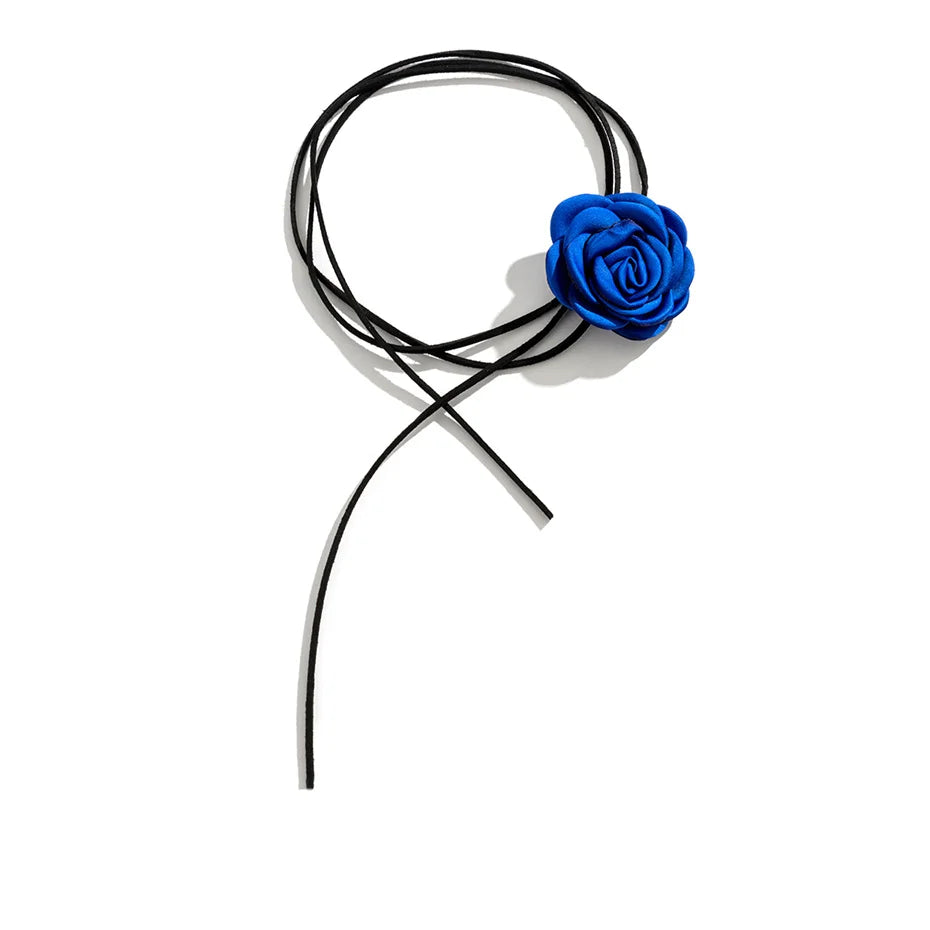Elegant Choker Necklace with Large Rose Flower Pendant