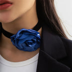 Elegant Choker Necklace with Large Blue Rose Flower Pendant 2