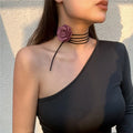 Elegant Choker Necklace with Large Lilac Rose Flower Pendant