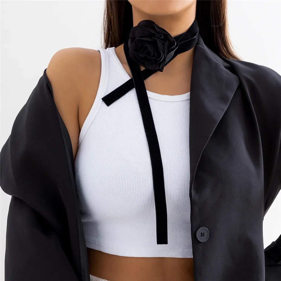 Elegant Choker Necklace with Large Black Rose Flower Pendant 2