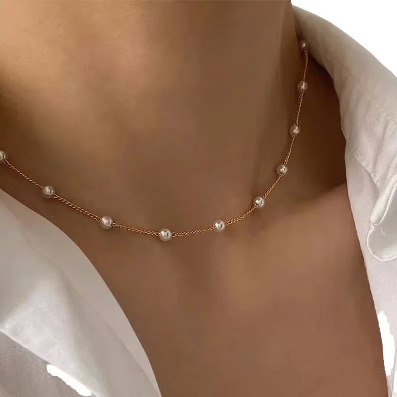 Women's Choker Necklace with Gold Beads