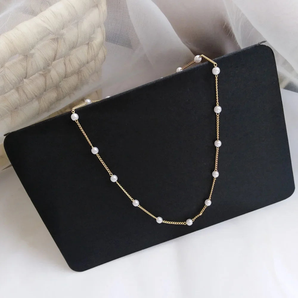 Women's Choker Necklace with Gold Beads