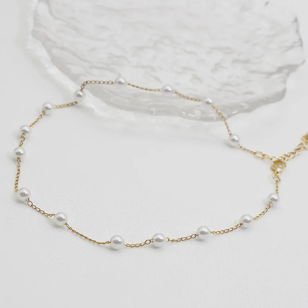 Women's Choker Necklace with Gold Beads