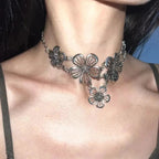 Choker Necklace with Large 5-Petal Flower Pendant