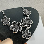 Choker Necklace with Large 5-Petal Flower Pendant