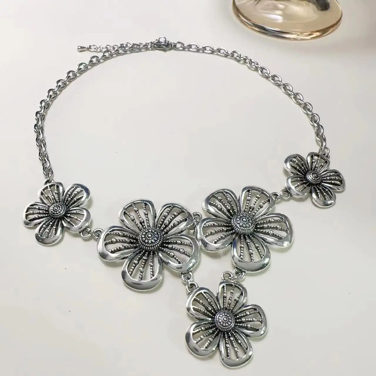 Choker Necklace with Large 5-Petal Flower Pendant