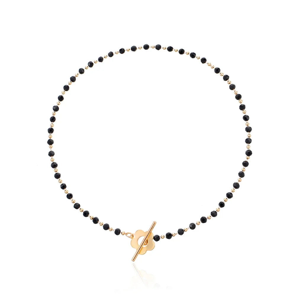Floral Pendant Choker Necklace in Black and Gold
