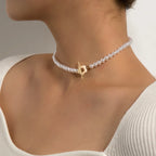 Floral Pendant Choker Necklace in White and Silver
