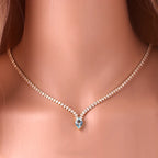 Charming Choker Necklace with Water Drop Pendant and Cubic Zirconia in Silver and Blue