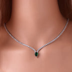 Charming Choker Necklace with Water Drop Pendant and Cubic Zirconia in Silver and Green