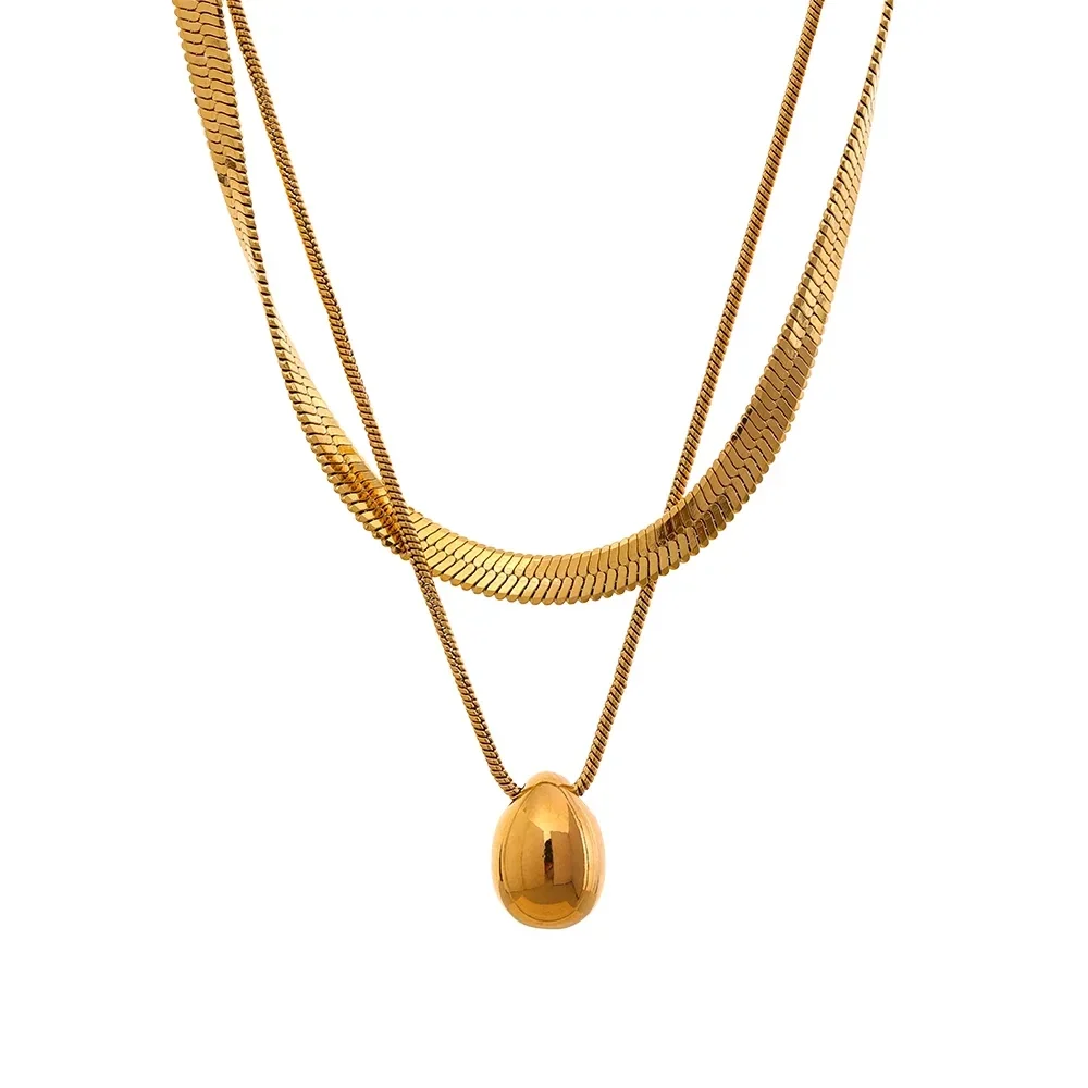 Gold Large Water Drop Pendant Choker Necklace