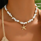 White shell and starfish choker with large beads