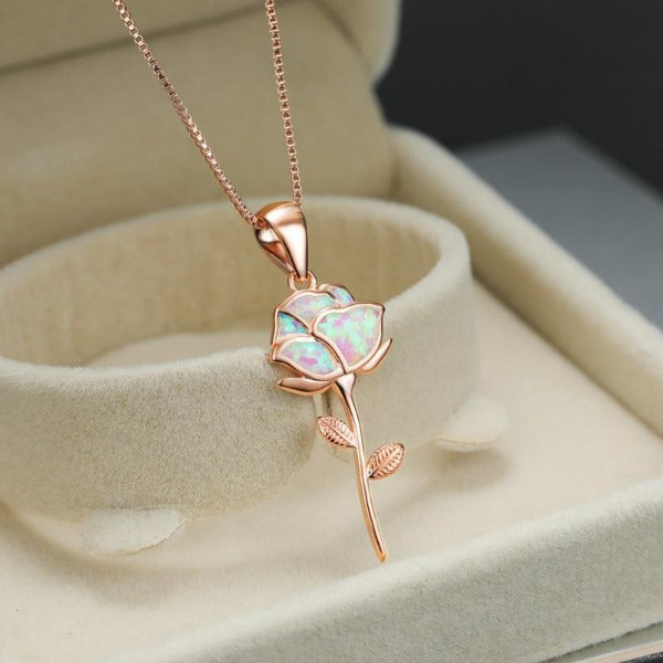 Rose Flower Opal Necklace
