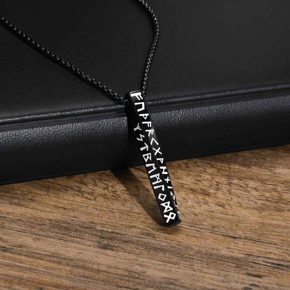 Runic Necklace Viking Pendant Black Medallion