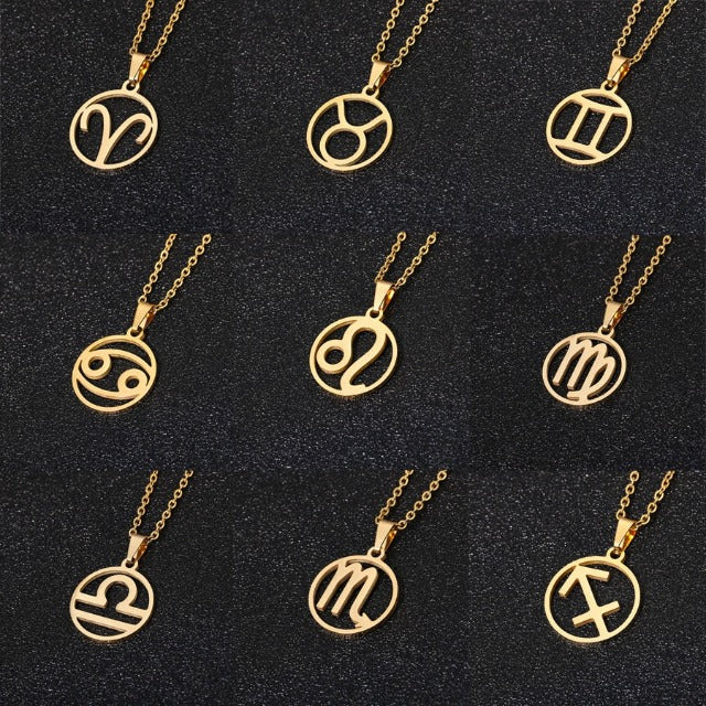 Zodiac Sign Necklace - 12 Constellation Astrology Pendant Medal for Men and Women