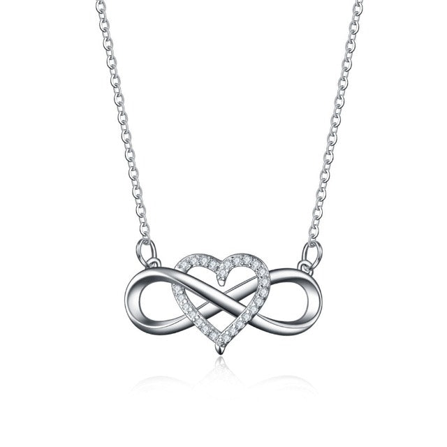 Infinity Symbol Necklace with Heart Pendant for Women, Silver