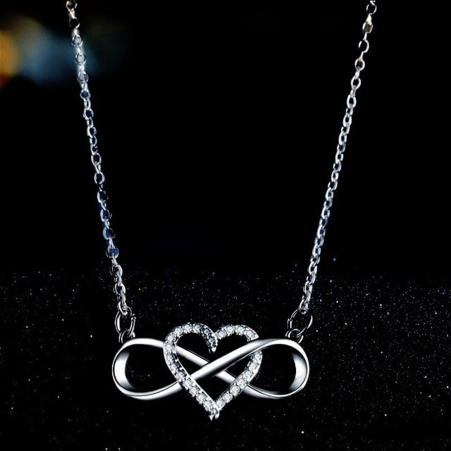 Infinity Symbol Necklace with Heart Pendant for Women, Silver