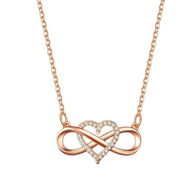Infinity Symbol Necklace with Heart Pendant for Women, Rose Gold
