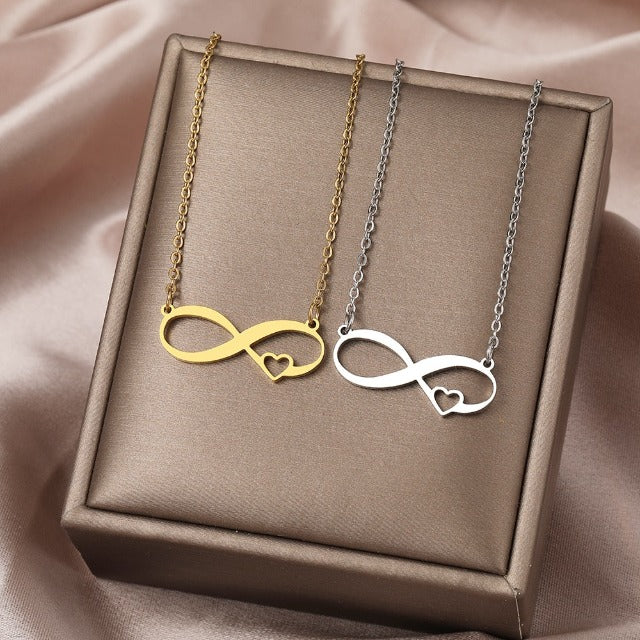 Infinite Symbol Necklace with Small Heart Pendant for Women