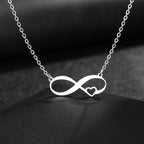Infinite Symbol Necklace with Small Heart Pendant for Women in silver