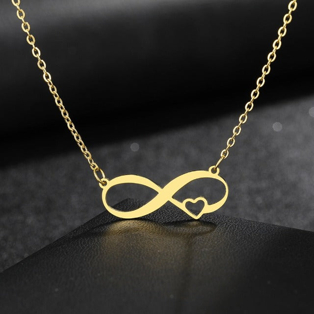 Infinite Symbol Necklace with Small Heart Pendant for Women in gold
