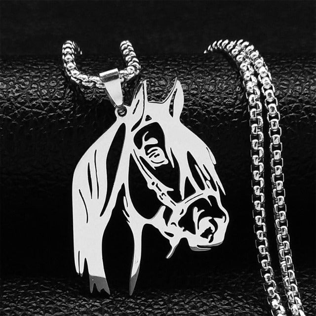 Horse Head Pendant Necklace for Women and Girls, Simple Silver Horse