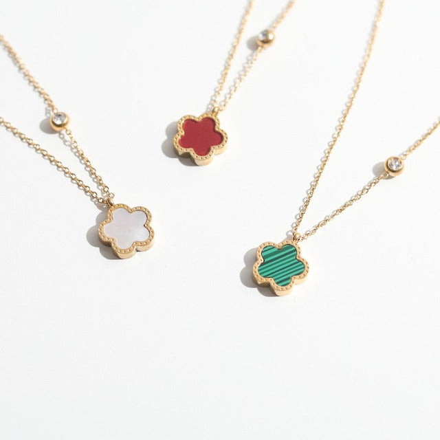 Mother-of-Pearl Clover Necklace with Gold-Tone Chain Pendant for Women